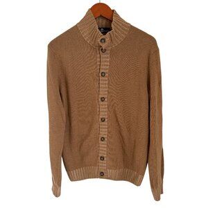 Eredi Pisano Mens Button-Up Cardigan Sweater Brown Wool Blend Ribbed Collar & He